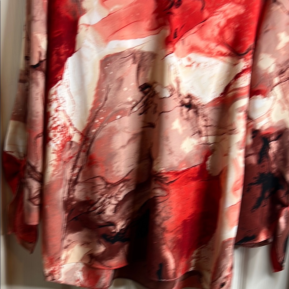 Alfani Red and Cream Graphic Tie Front Blouse - Picture 4 of 5